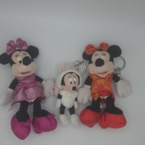 Minnie Mouse Plush Keychain Set - Pink, White, Red